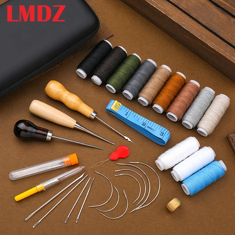 

LMDZ 48pcs Leather Sewing Kit with Upholstery Thread Sewing Awl Seam Ripper Needles for Carseat Carpet Shoes Repair DIY Crafting