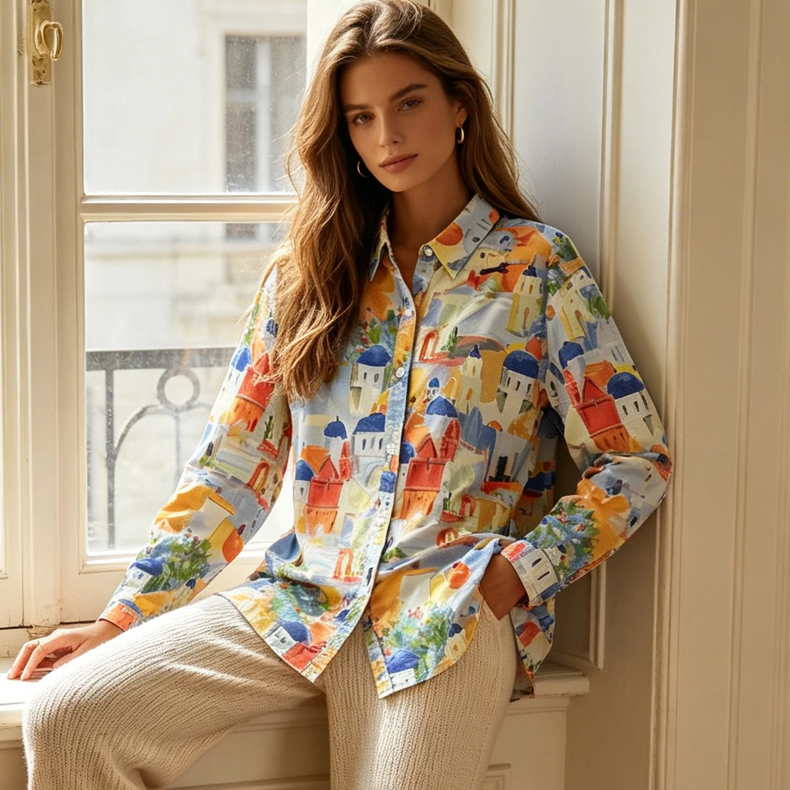

Blouses Women Shirt Vintage Turn Down Collar Full Sleeve Tops Print Floral Y2k Streetwear Elegant Splice Shirts 2026 Spring