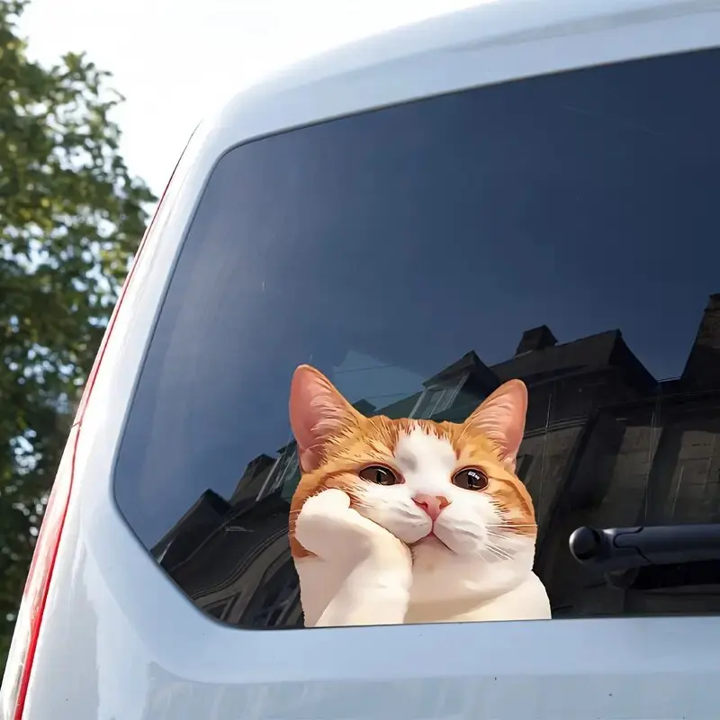 Cute Orange Cat Window Stickers-Fantasy Animal Stickers, Suitable for Home and Car Decoration, Easy to Tear,