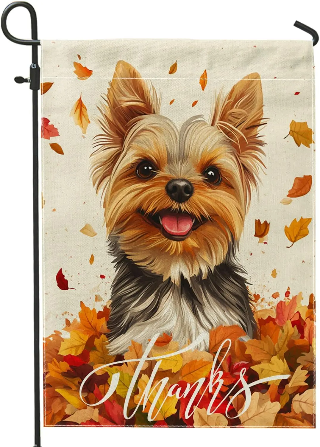 Fall Yorkie Dog Garden Flags 12x18 Inch Double Sided for Outside, Fun Autumn Maple Leaves Puppy Pattern Standard Canvas Hous UUX