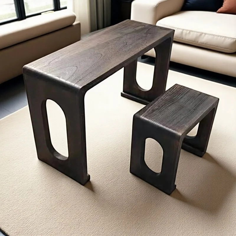 HYS simple old elm calligraphy table stool overall antique resonance solid wood tea table Sinology guzheng table piano