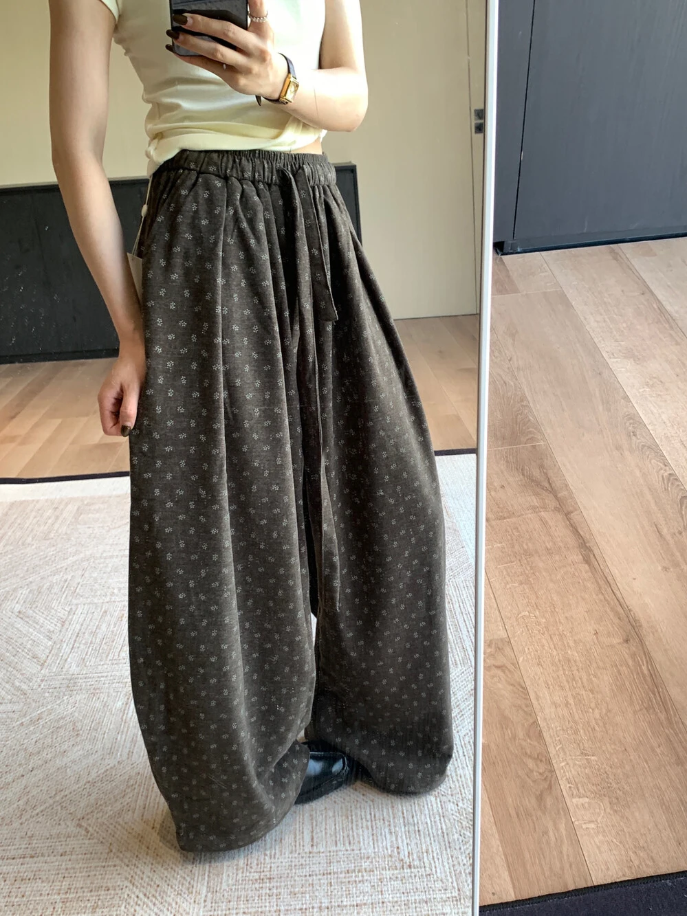 

Floral Print Wide Leg Pants Women's High Waist Casual Loose Fit Floor Length Knife Trousers for Pear Shaped Body Slimming