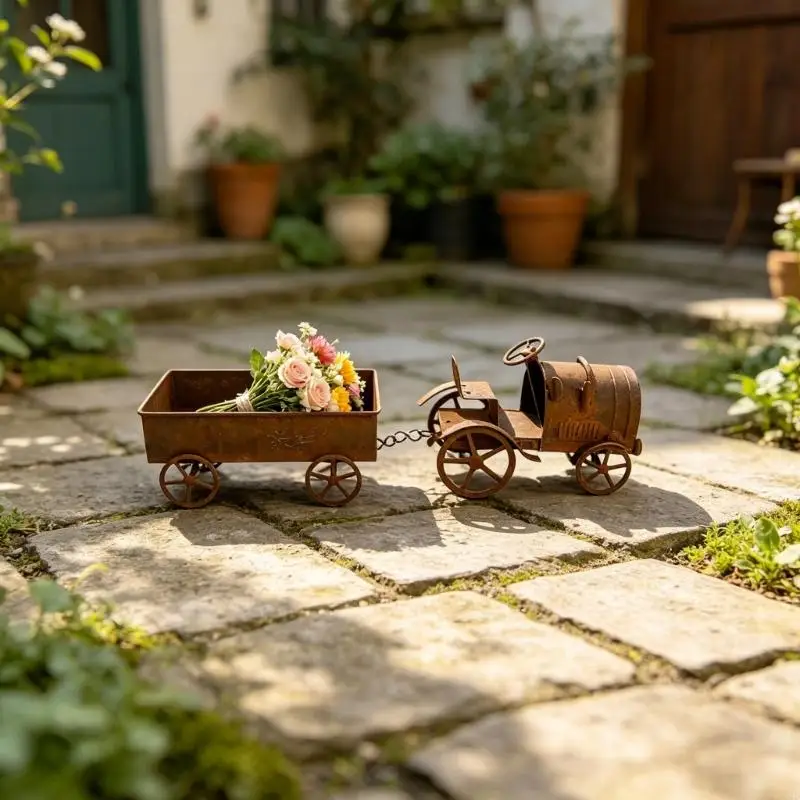 Handcrafted Antique Styles Tractor Shaped Flower Pot For Patios Balcony Garden And Outdoor Decoration Made Of Durable Iron 37JD