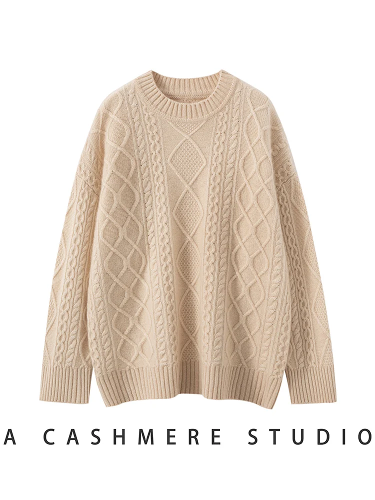 

TLOML женский 100% кашемировый свитер в стиле ретро, вязаный пуловер с круглым вырезом, осень-зима, кашемировый трикотаж, свободные утепленные топы для ленивых