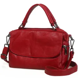 Women Natural Leather Handbags Female Bag High Quality Solid Color Zipper Shoulder Crossbody Bag Cowhide Tote Top-Handle Bags