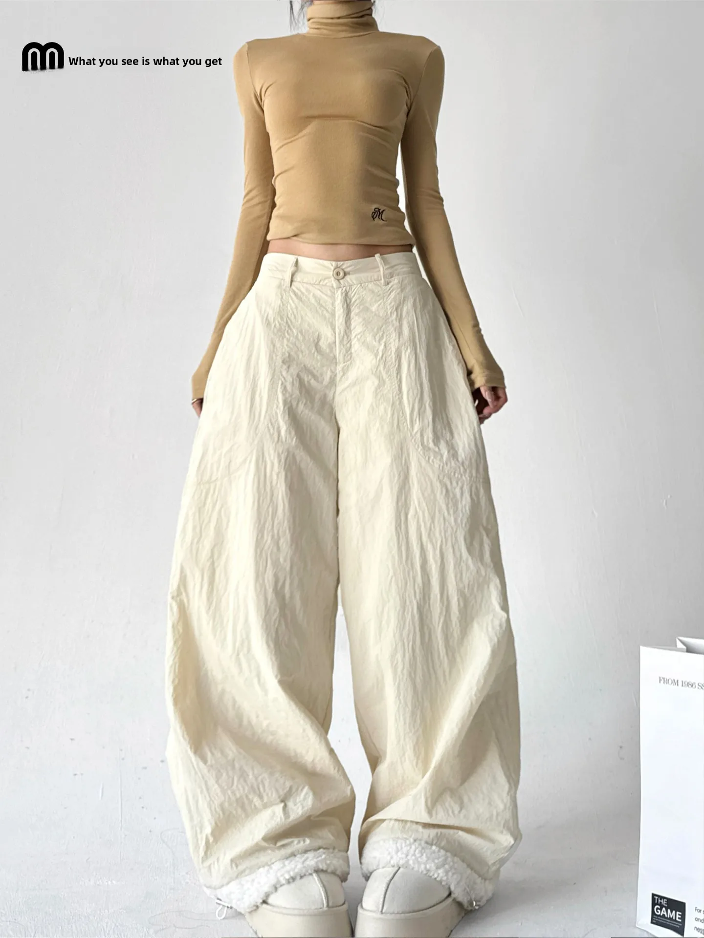 

Новые зимние женские брюки с широкими штанинами, утепленные овечьей шерстью, свободные, повседневные, защищающие от холода, теплые, длинные