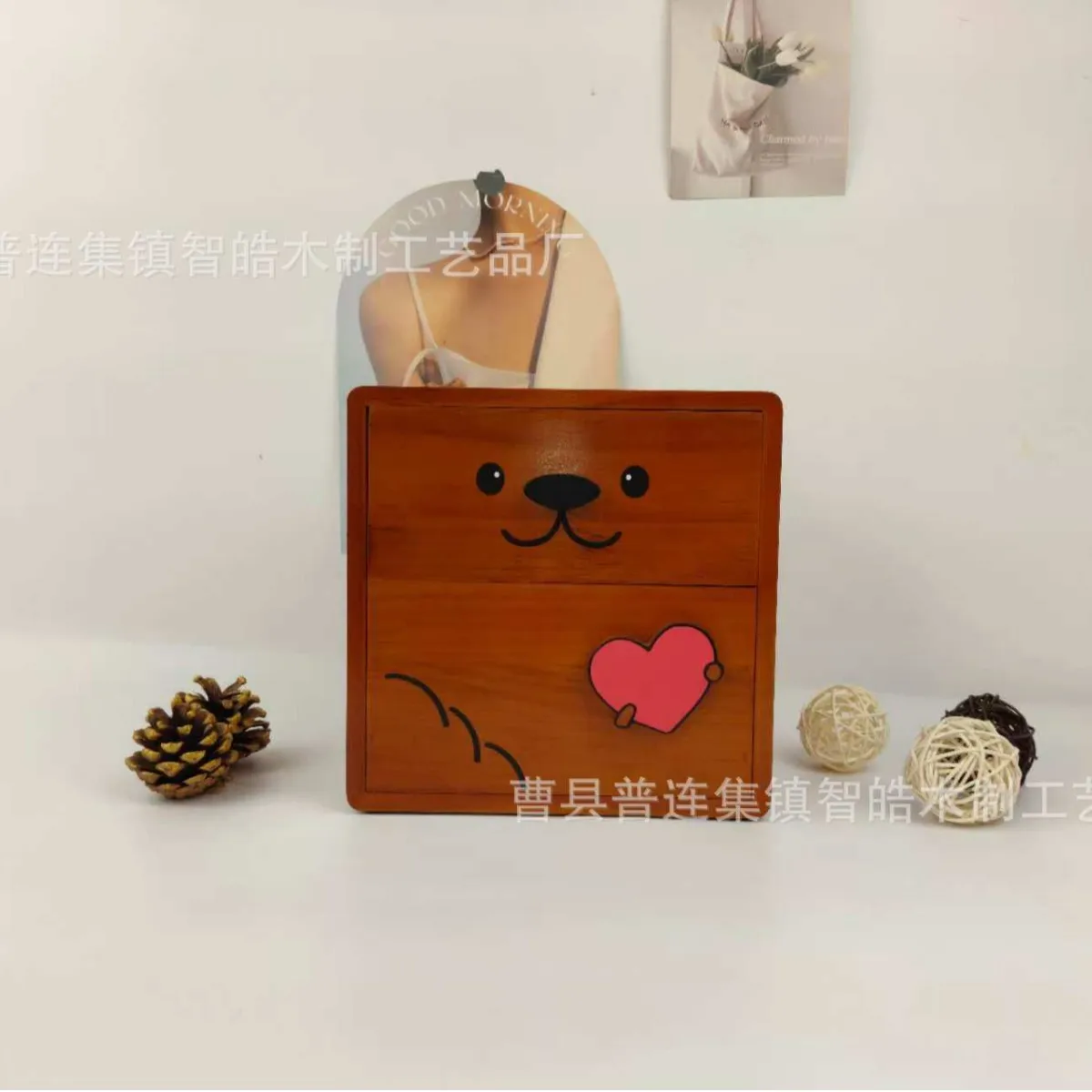 Подходит для настольной шкатулки для драгоценностей из цельного дерева. Двухслойная коробка для отделки ювелирных изделий. Ящик для хранения косметики. Деревянный ящик для хранения с героями мультфильмов.