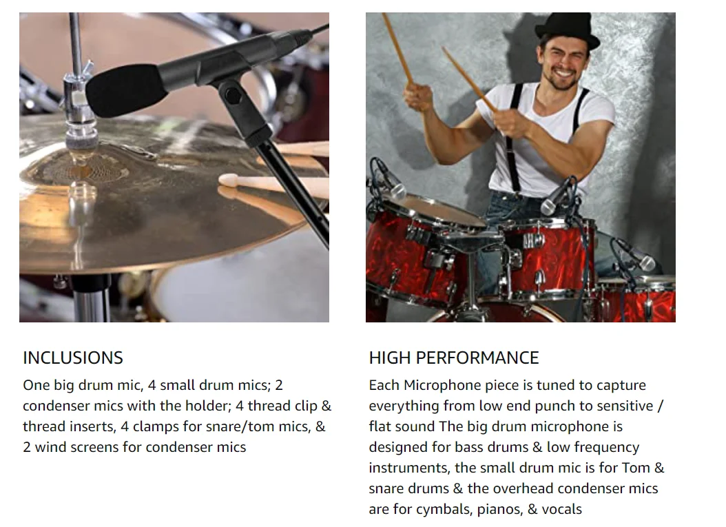 7PCS Drum Microphone Kit Instrument microphone Microfone