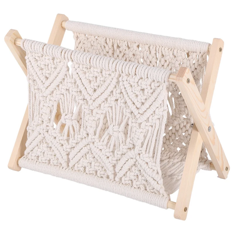 

HOT SALE Nordic Cotton Woven Storage Basket Boho Macrame Magazine Rack Desktop Book Shelf Photo Prop