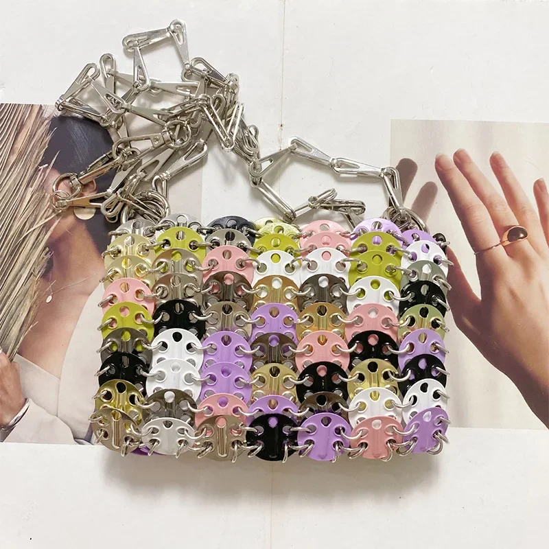 Cross Border Trendy Shiny Handbag Handmade Woven Bead Sequin Women's Shoulder Bag Ins Colorful Chain Mobile Phone Crossbody Bags