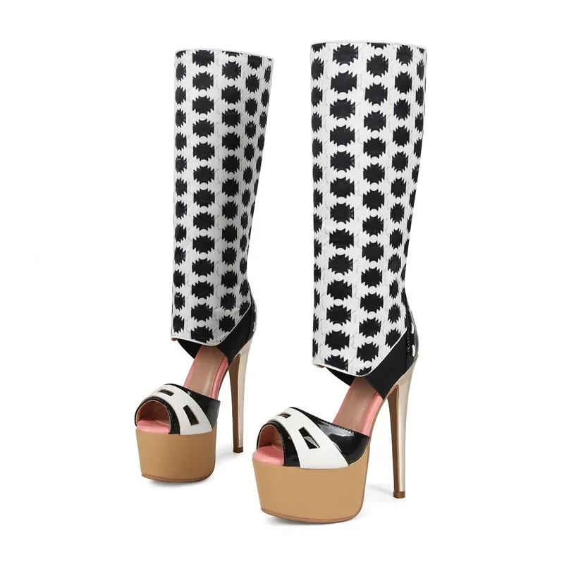 Pink Love Patchwork Platfrom Sandal Boots Sexy Pointed Toe Thin Heel Accept Customized New Arrivals Fashion Women Modern Shoes
