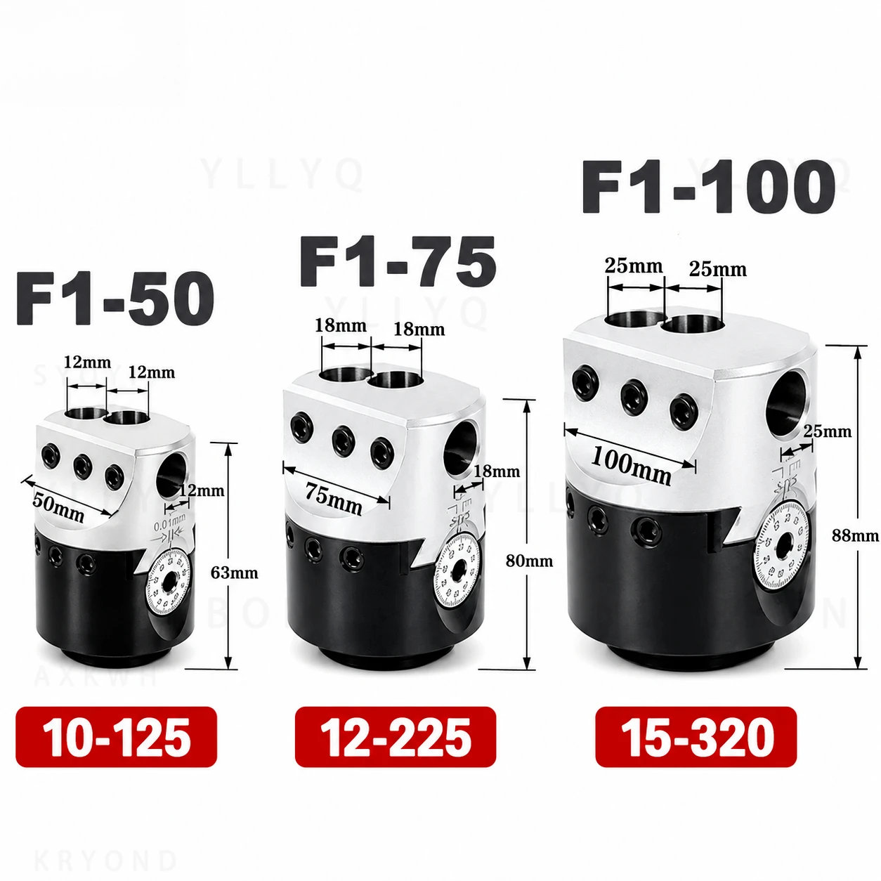 F1 Precision Boring Head Set 50mm 75mm 100mm with 12mm 18mm 25mm Boring Bars for Lathe and Milling Machine Applications