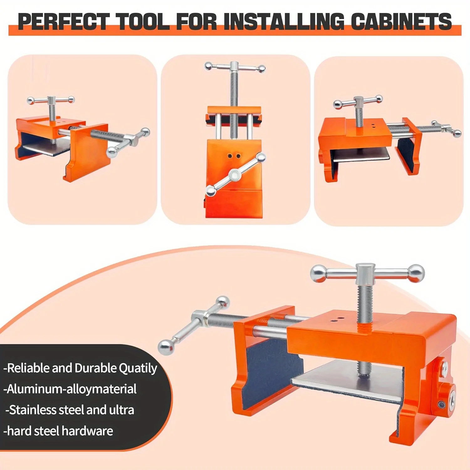 

2 iron cabinet clamps, 440 pound load capacity, adjustable face frame clamp, used for safety cabinet installation and maintenanc