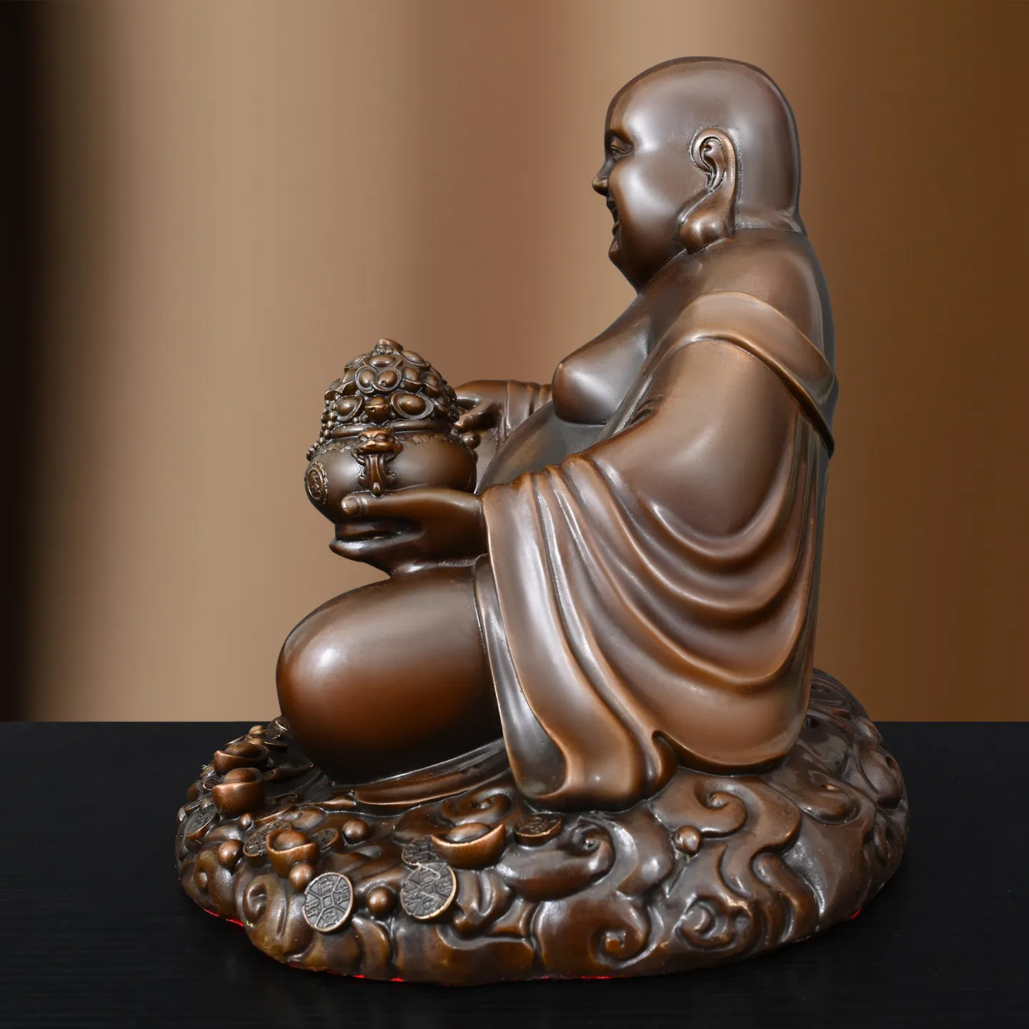 Big Belly Maitreya Buddha Happy Smiling Purple Bronze Ornaments Domestic Buddhist Hall Worship God Statue Copper Bodhisattva