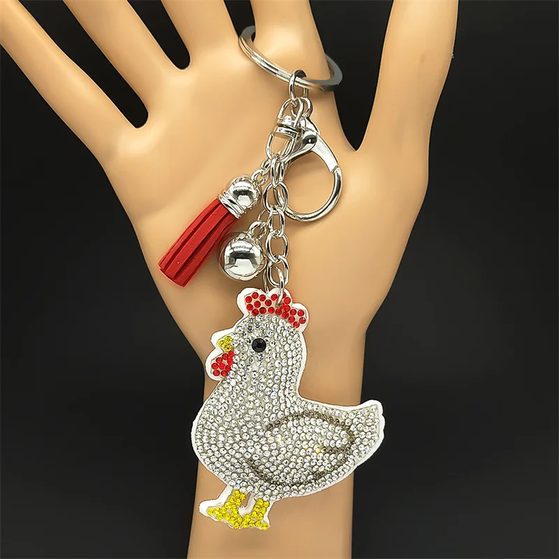 لطيف الدجاجة بيض الدجاج المنتج كيرينغ للنساء الرجال الفولاذ المقاوم للصدأ الأبيض شرابة الناس الأصدقاء حقيبة سلسلة مفاتيح مجوهرات هدايا #3