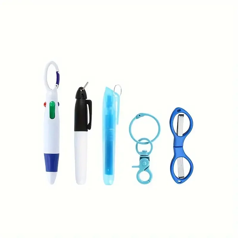 1/2 Set Multifunktions-Schlüsselanhänger-Set für Studenten und Krankenschwestern, aus strapazierfähigem PC-Material, Geschenkidee, enthält Schere, Textmarker, mehrfarbige Stifte und Marker. – Detail 5