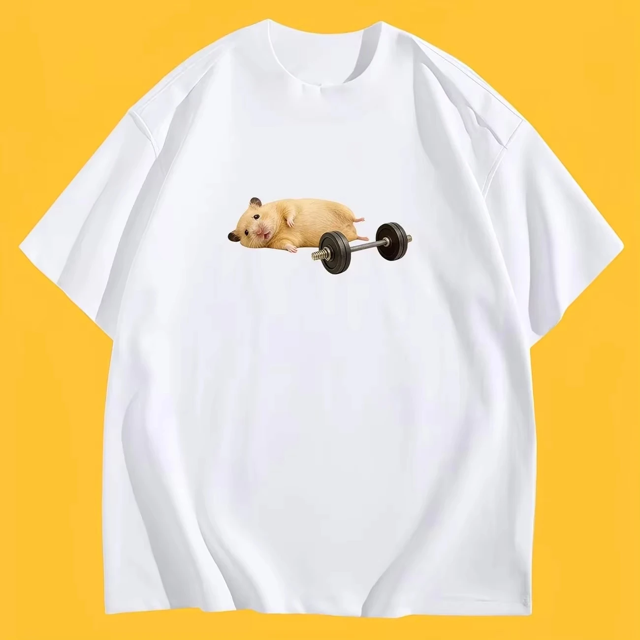 Funny Hamster Weightlifting Meme T-Shirt Gym Humor Graphic Women Tees Summer Short Sleeve Casual Streetwear Trendy Fashion Tops