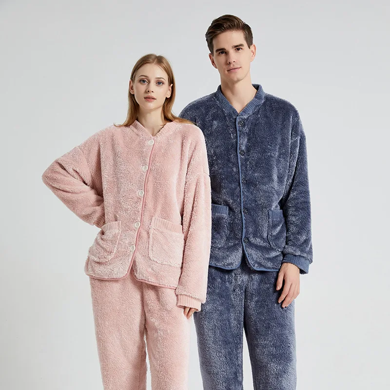 New thick Soft Coral Velvet Pajamas Women's Winter Thickened Warm Lovers Leisure Wear Outerwear Couple Pajamas underwear