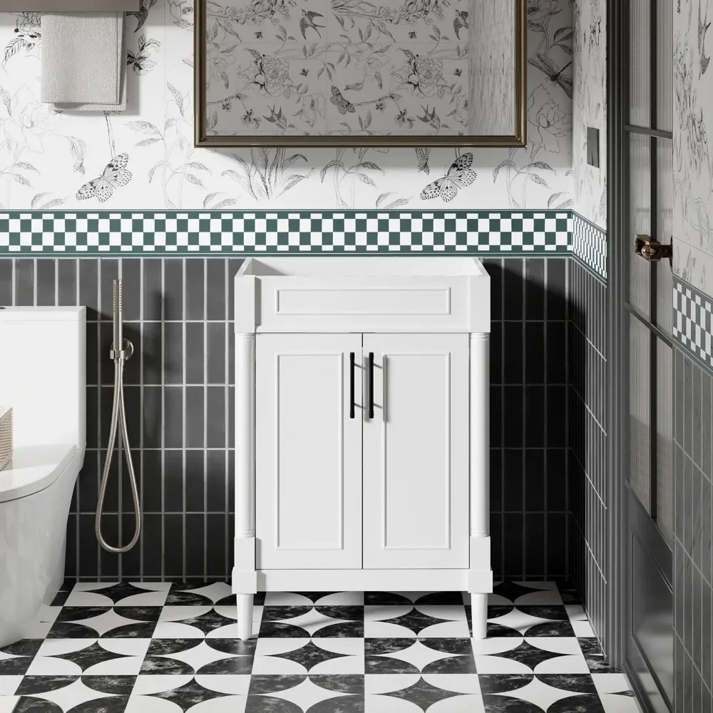 

"24" Bathroom Vanity w/ Ceramic Sink - Vintage Freestanding Cabinet w/ Rome Feet & Soft-Close Hinges"