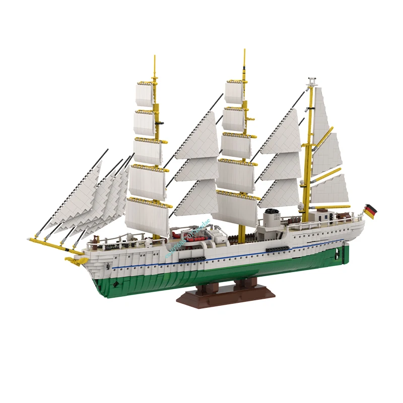 NEW 7493PCS MOC European Medieval German Navy Goch Fock sailing training ship DIY creative ideas warship child Toy Gift blocks