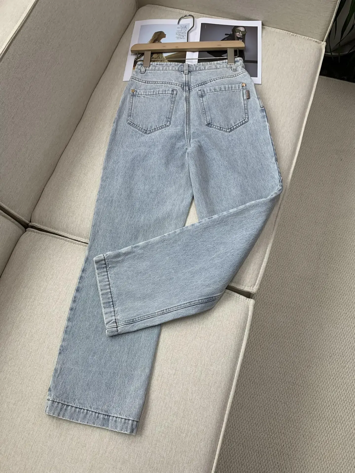 Women Light Blue Jeans Autumn Fashion Denim Trousers High Waist Straight Casual Ladies Wide Leg Pants