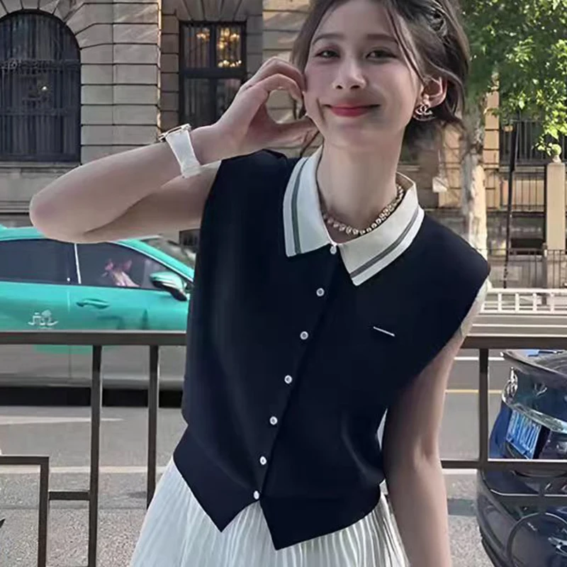 Summer Korean Style Fashion Casual College Style Lapel Loose Vest For Women