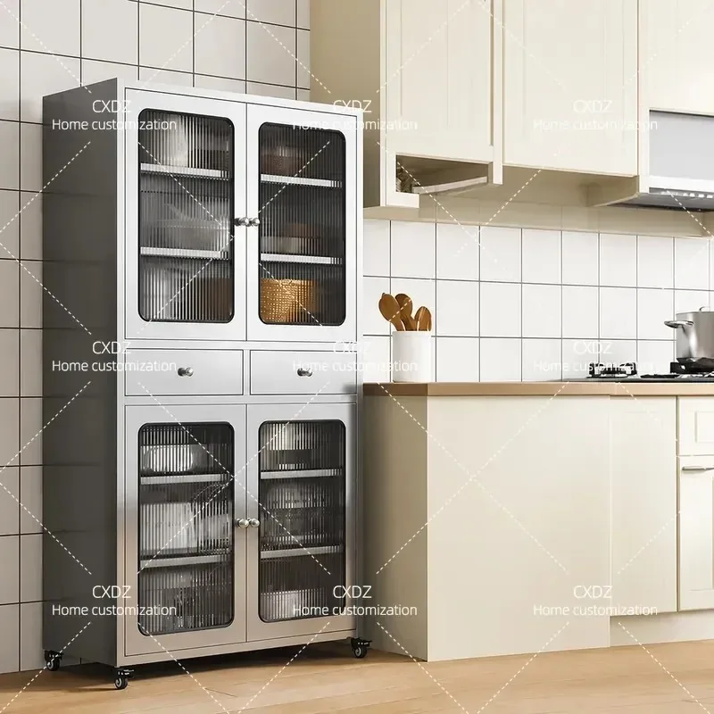 304 Stainless Steel Kitchen Storage Cabinet with Mesh Door Multi-functional Dining Bowl Plate Organizer Household Integral