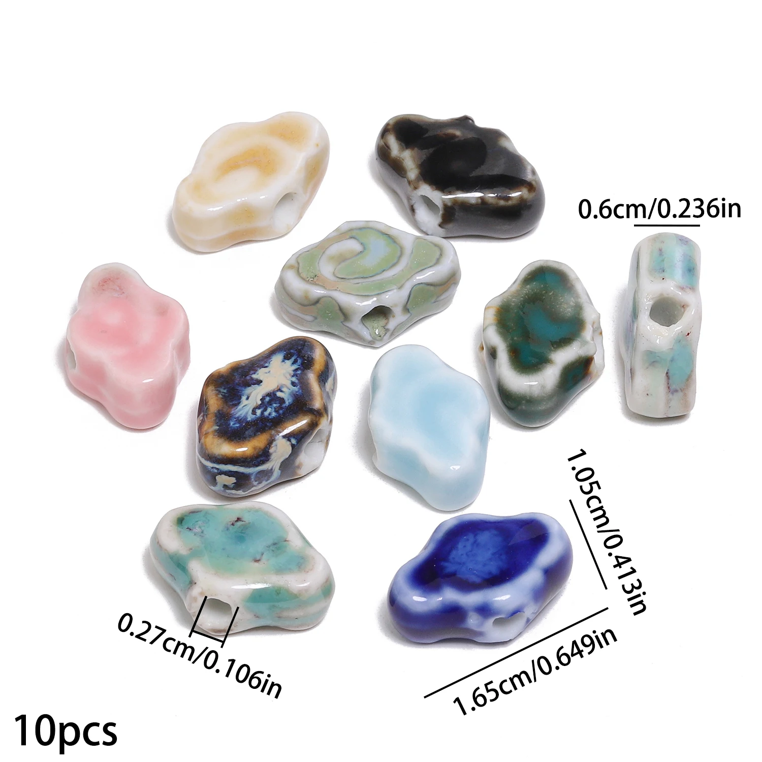 16.5x10.5mm Mixed Colorful Cloud Shape Handmade Ceramic Beads Spacer Loose Beads Jewelry Making Bracelets Necklaces Accessories