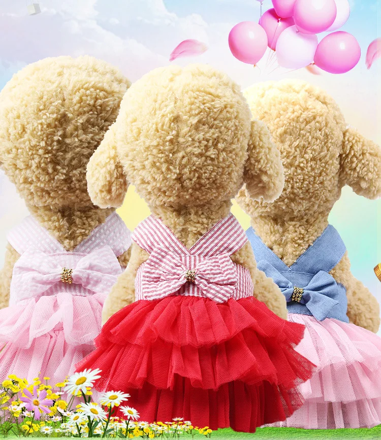 Small Medium Dog Dog Spring/Summer Dog Cat Pet Accessories Striped Sling Mesh Dress Dress Pet Clothes Dog Clothes Pets