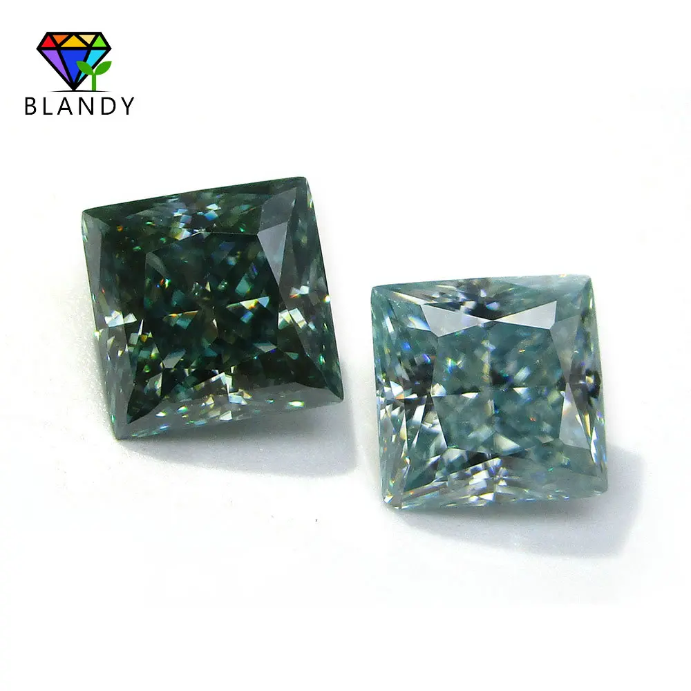 Square Princess Cut 100% Real Loose Moissanite Stone 1.0ct to 3.0ct Blue/Green Lab Diamond Gems For Jewelry Making GRA