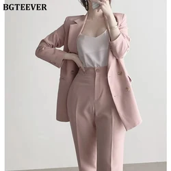 BGTEEVER-Conjunto elegante de 2 piezas para mujer, chaqueta de manga larga con doble botonadura y pantalones, traje elegante, 2022