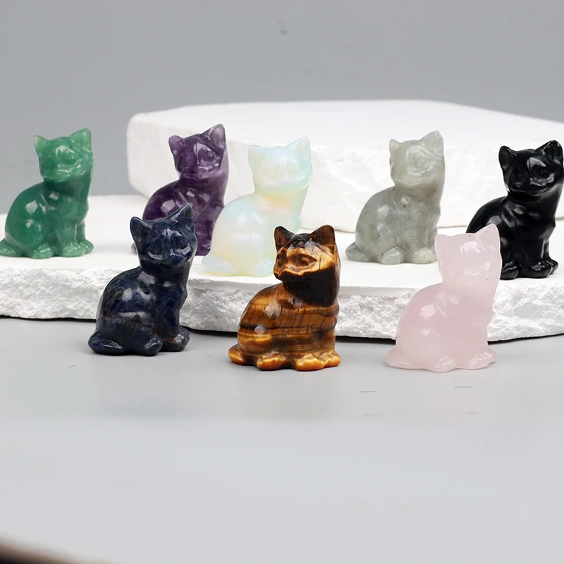 Hand Carved Crystal Cat Animal Figurine, Natural Stone, Amethyst, Mini Animal  Kitty Statue, Craft Chakra Meditation Decor