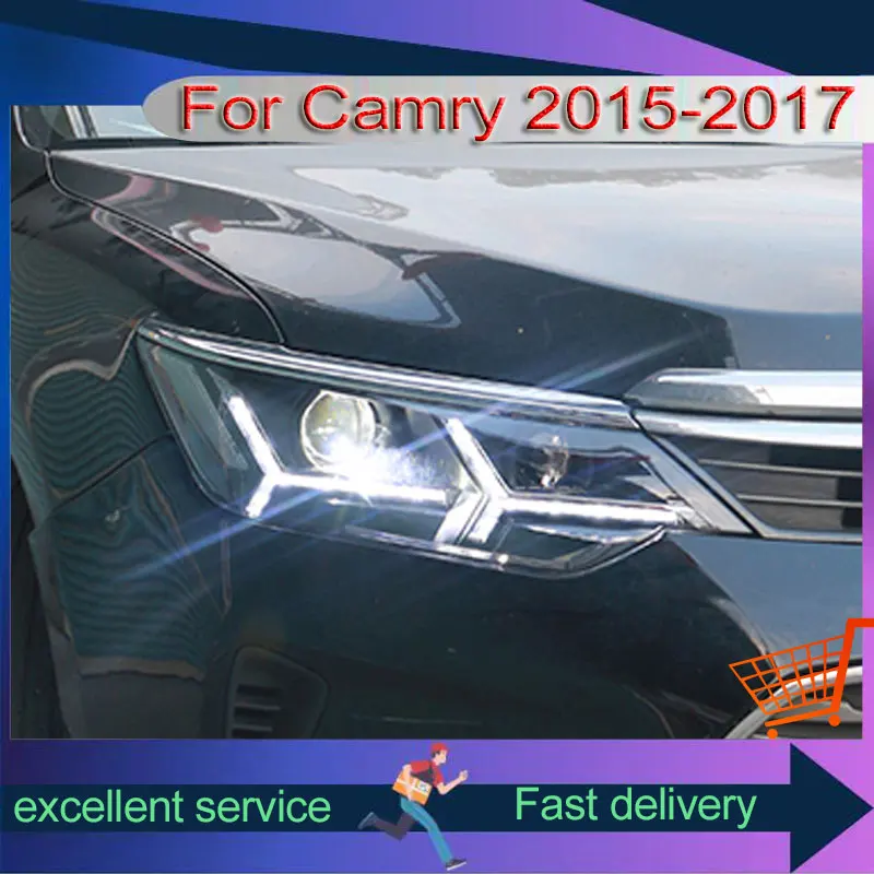 

Автомобильные фары для Toyota Camry 2015-2017, полностью светодиодные двухцветные передние фары с указателем поворота DRL, автомобильная сборка