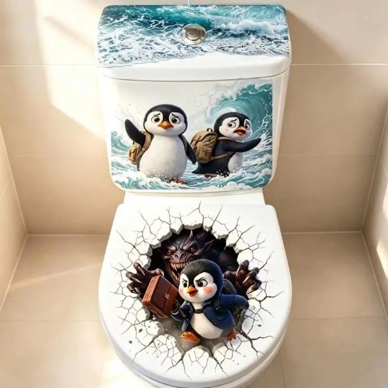 1PCS 3D Funny Penguin Toilet Lid Sticker With Waterproof Removable Self Adhesive