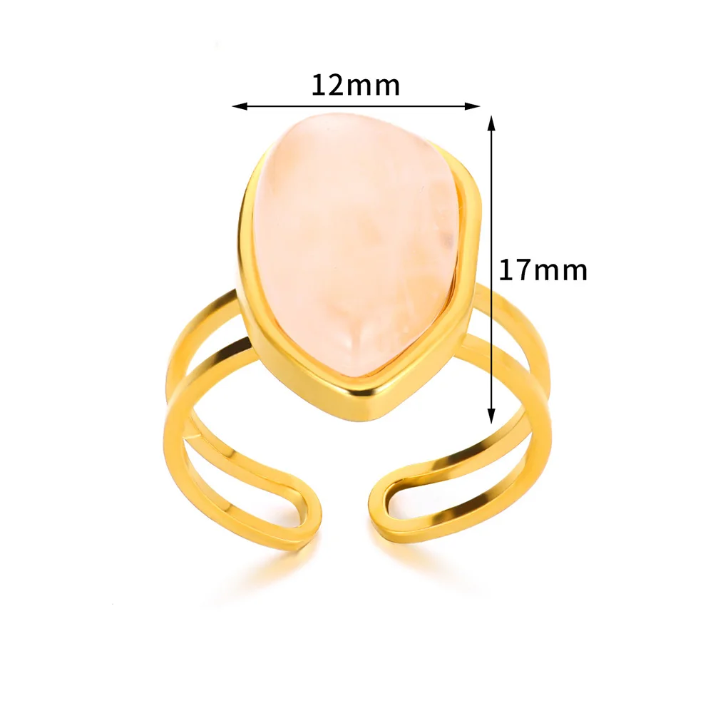 Opening Rings For Women Fashion Natural Stone Gold Color Stainless Steel Ring Vintage Adjustable Finger Jewelry Anniversary Gift