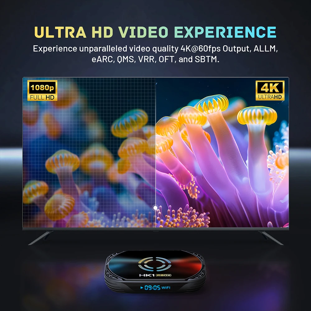 HK1 RBOX X50 Android 14 Amlogic S905A Smart TV BOX 4GB DDR4 32GB 128GB AV1 1000M BT Wifi6 مشغل الوسائط مع مروحة التبريد