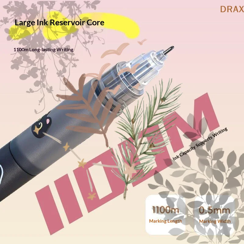 

6PCS Black Cat Direct Liquid Rollerball Pen, Mini Needle Smooth Writing Non-Stop Ink Fast Drying Easy-to-Write