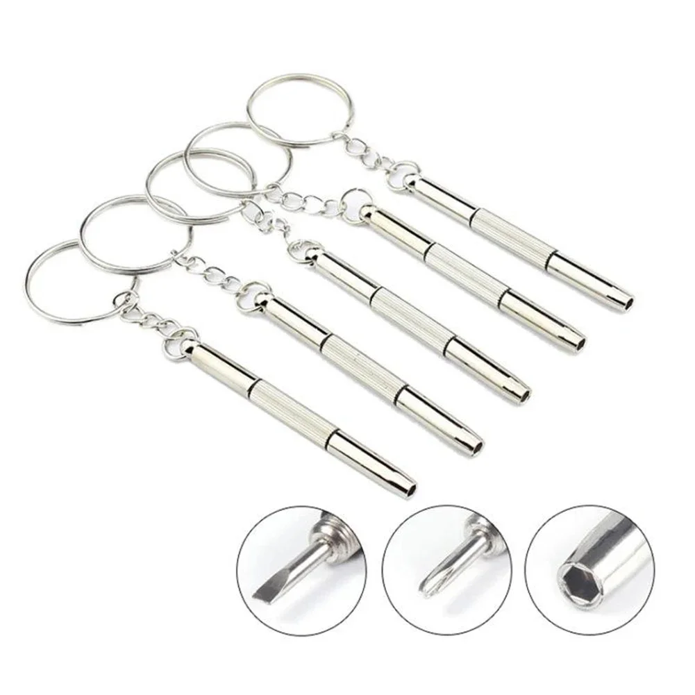 1pc Mini Eyeglass Screwdriver 3-In-1 Flat Head/cross/star Screwdriver For Glasses Phone Watch Screw Repair-Tool Keyring Keychain