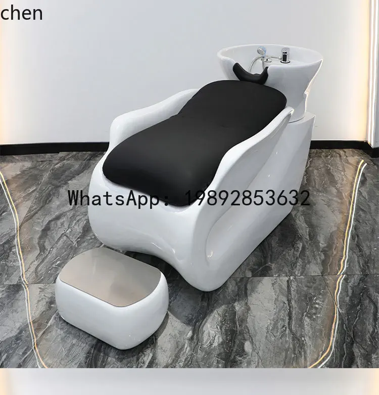 Barber Shop Semi-reclining Shampoo Bed FRP Hair Flushing Bed Ceramic Basin Simple