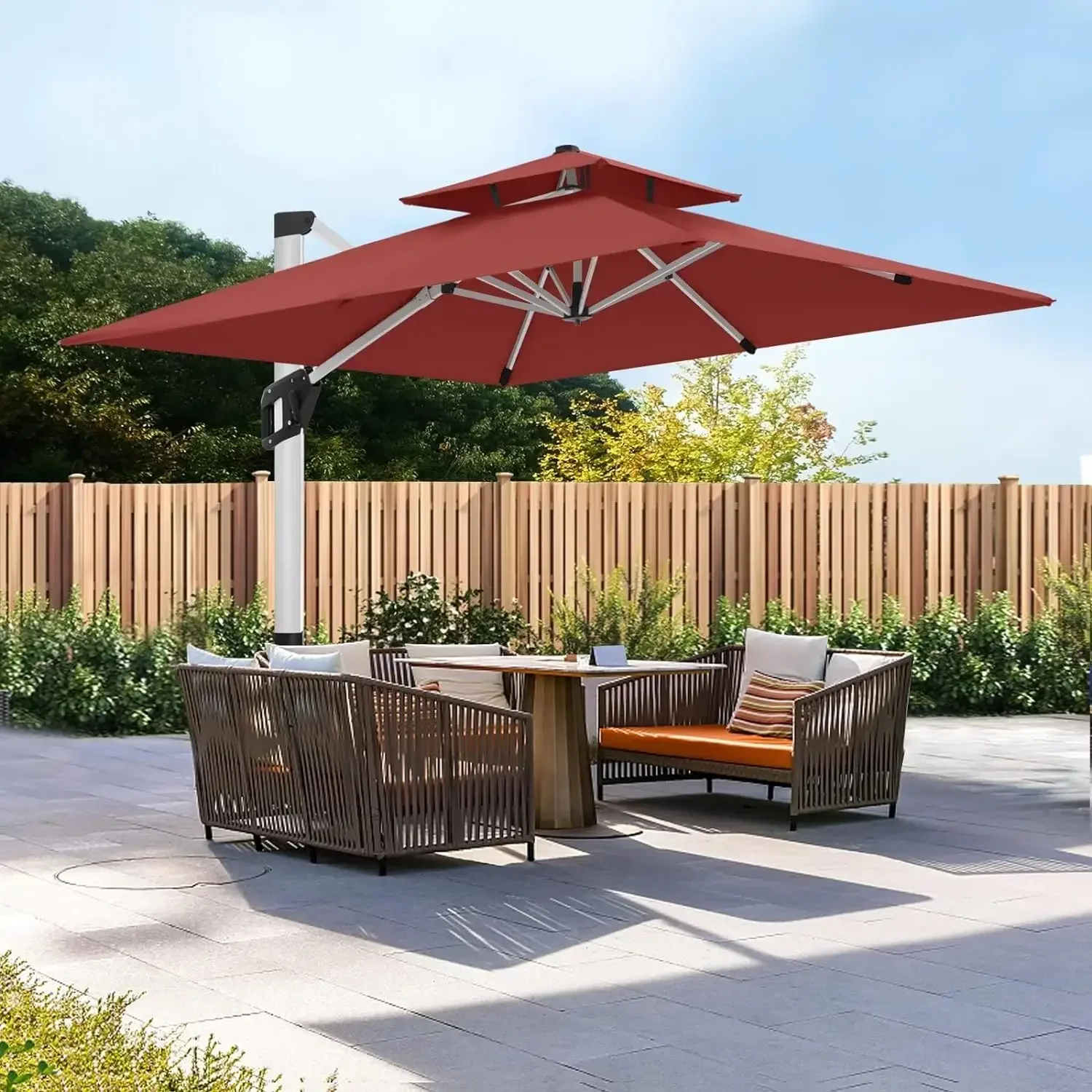 

9ft Patio Umbrella - Large Windproof Cantilever Umbrella with 360-degree Rotation, Fade-Resistant Outdoor Offset Square Umbrella