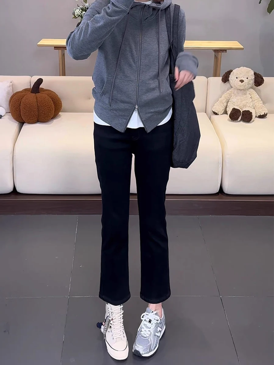 

Большие размеры, эластичные джинсовые джинсы с высокой талией, женские прямые утягивающие брюки с девятью трубкой, осень-зима, повседневные брюки...