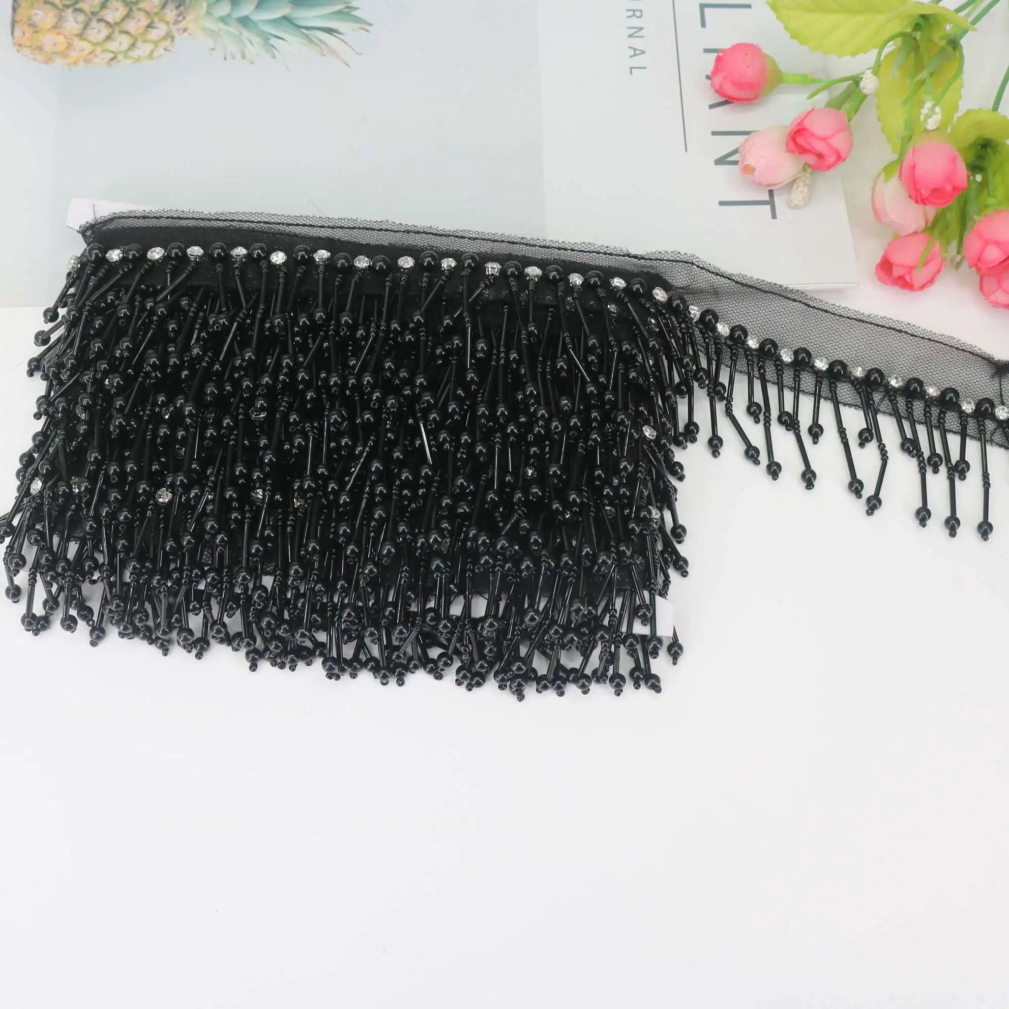 2 Yard 6cm Wide Beaded Tassels Lace Trim Fringe Garment Dress Tassel Decoration Ornaments Hanging Bead Curtain DIY Decoration