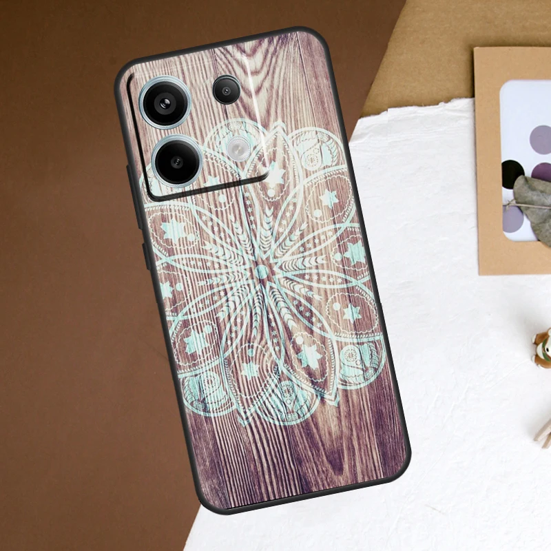 Mandala Houten Bloemenkoffer Voor Xiaomi Redmi Note 13 11 9 10 12 Pro Plus 9S 10S 11S 12S Redmi 13c 10c 12c Hoes