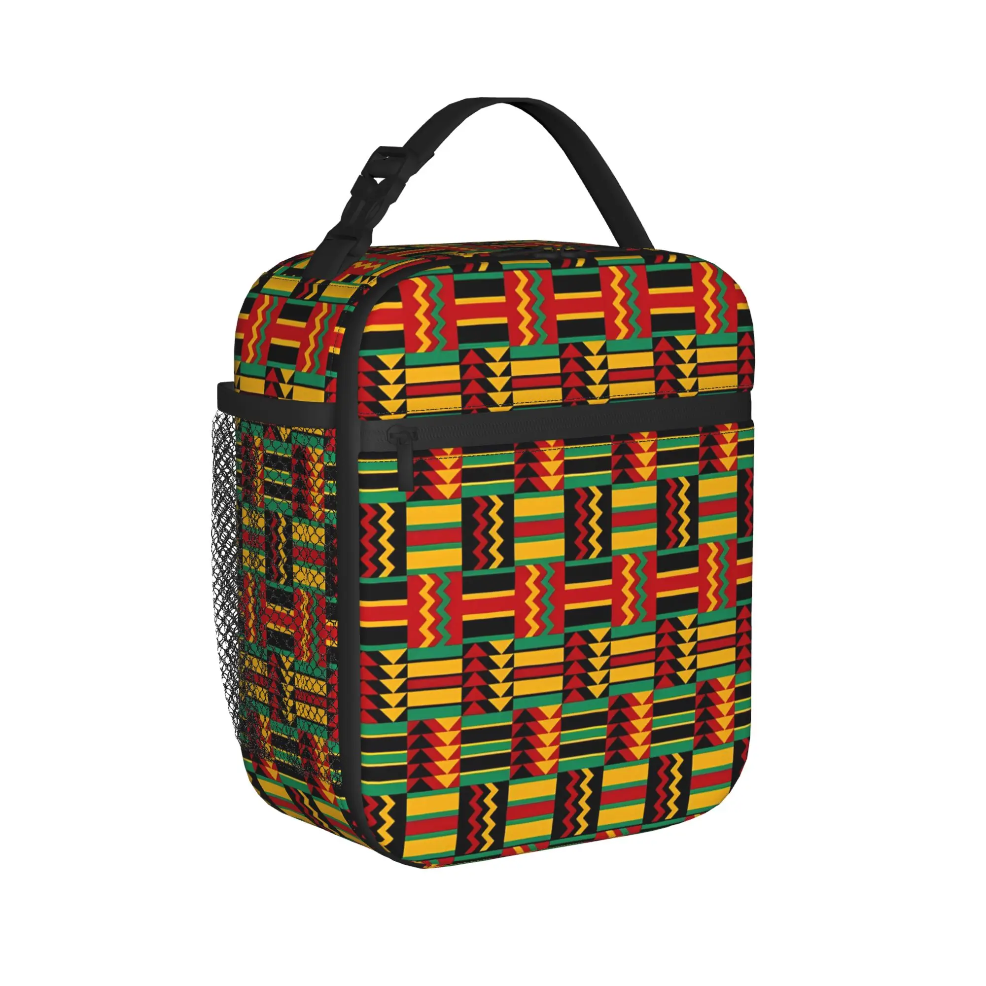 African Pattern Authentic Kente Cloth Lunch Bag Funny Lunch Box School Thermal Lunch Bags For Men Oxford Print Cooler Bag