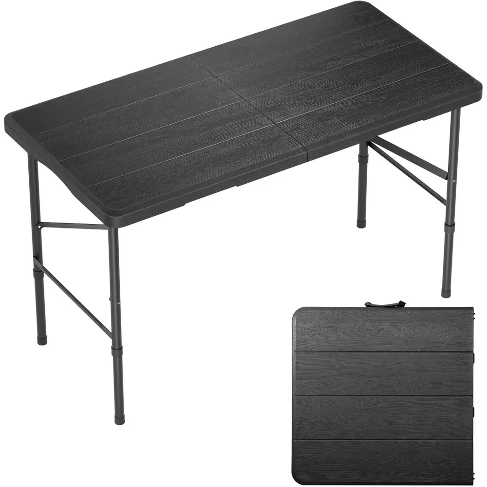 

4 Ft Plastic Folding Table,Heavy Duty Portable Table for Indoor & Outdoor,Wood Grain Desktop & 350lbs Weight Capacity,Premium So