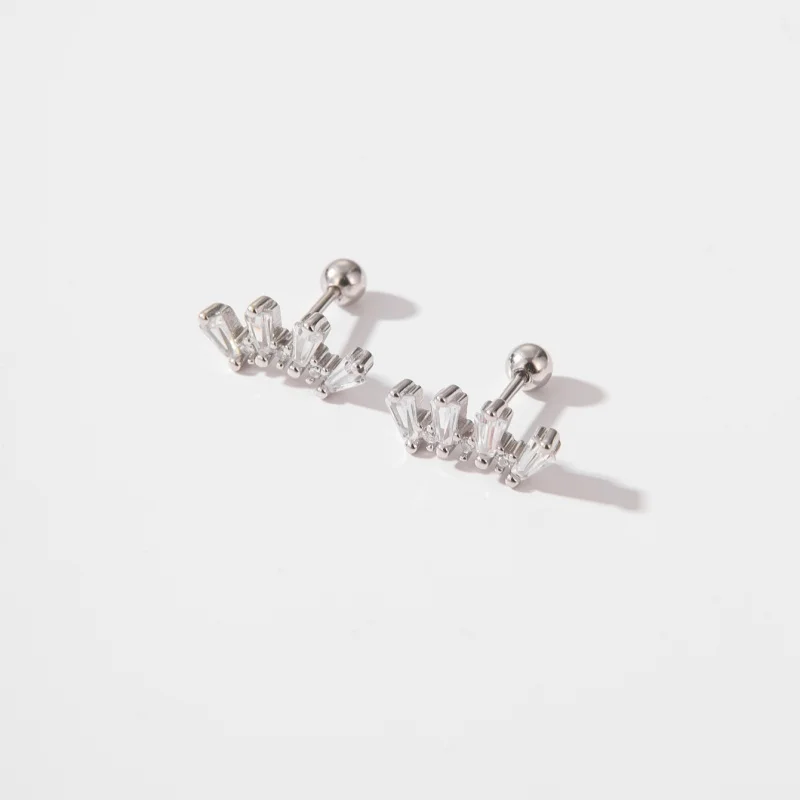 Pendientes de plata de ley 925 para mujer, aretes cuadrados de circonita en forma de abanico, Piercing, joyería para fiesta de boda