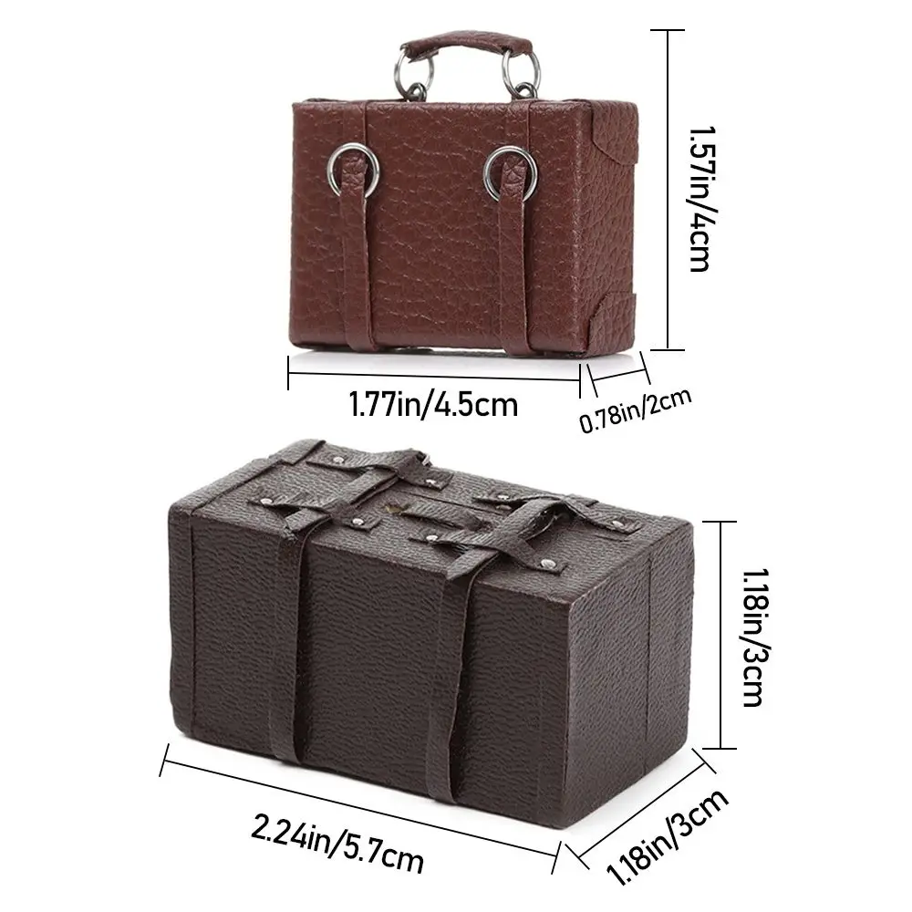 Doll Leather Luggage for 1:12 Scale Miniature Portable Trunk Mini Suitcase Vintage Wood Box Dolls Accessories Dollhouse Gift Toy
