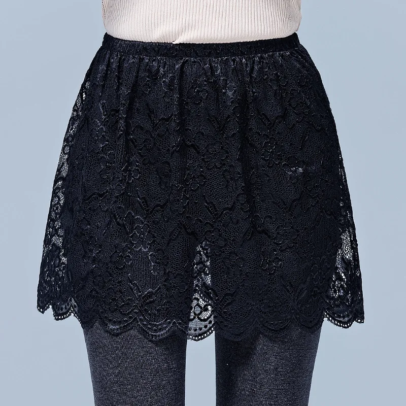 Women Skirt Extender with Lace Hem 2024 Spring Autumn Layering Fake Tops Hemline Flower Embroidery Mini Skirt Black White