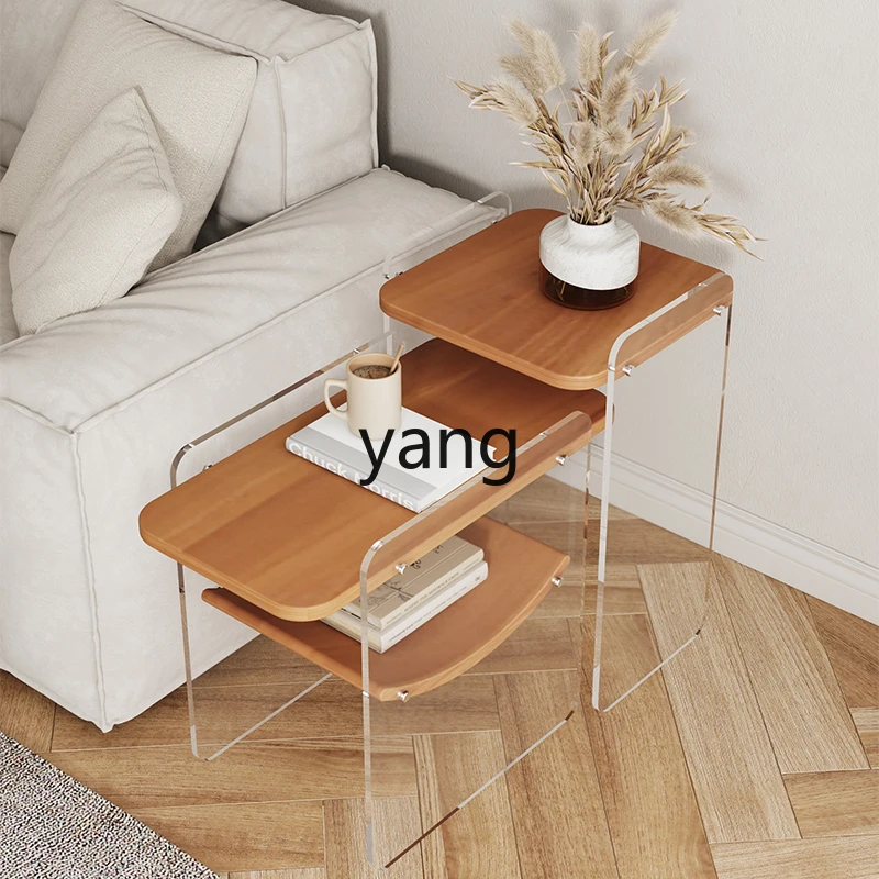

LMM Transparent Acrylic Minimalist Sofa Square Solid Wood Side Cabinet Corner Table Small Apartment
