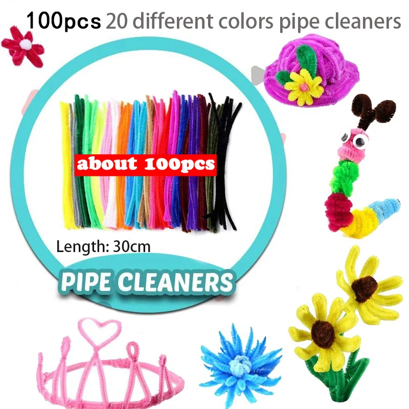 300pcs Kids Art Craft Supplies Set DIY Activities Parties 100 Pipe Cleaners 100 Pompoms 100 Wiggle Eyes Self Adhesive Toys Gifts